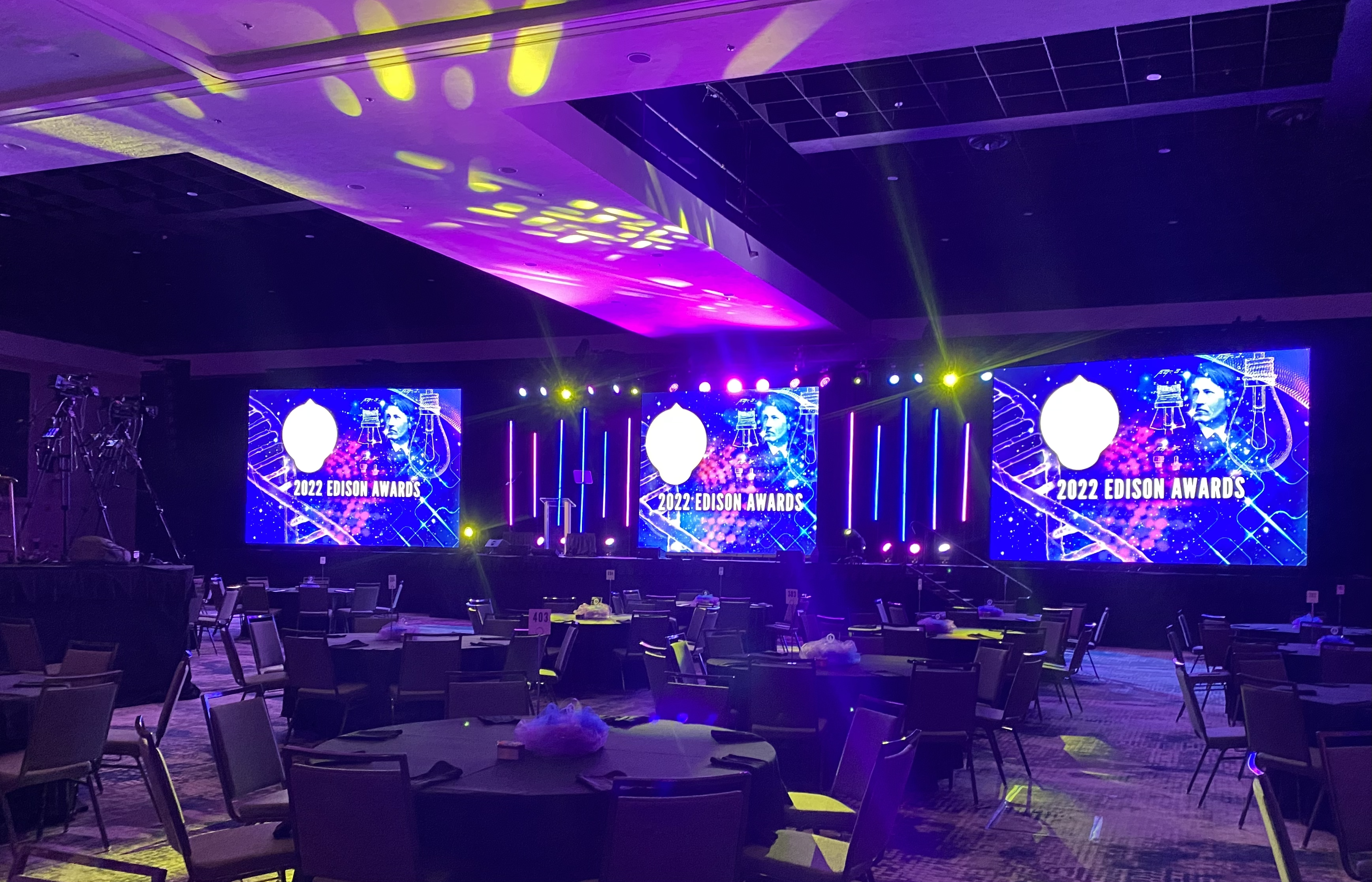 Grand ballroom with three big LED screens